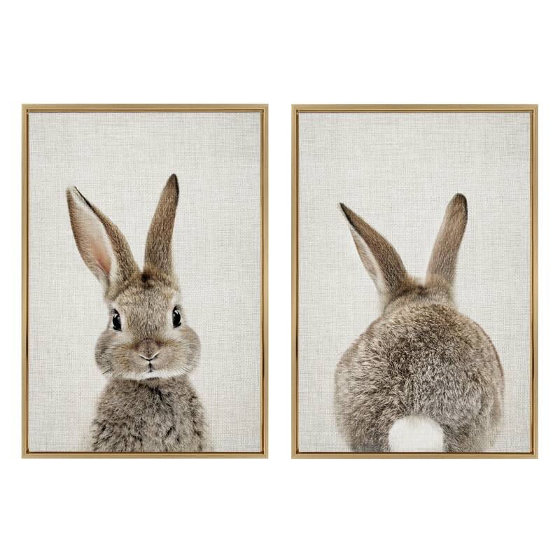 Kate and Laurel Sylvie Bunny Portrait Canvas Art Set by Amy Peterson - 2 Piece Set 23x33 - Yellow