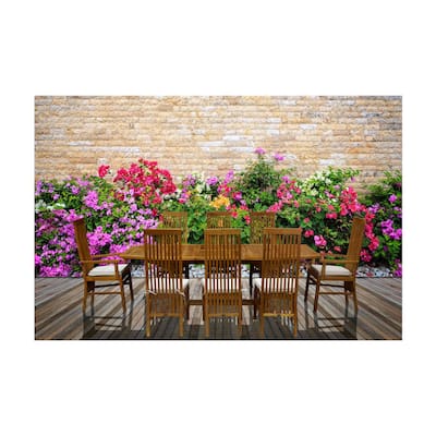 Chic Teak 9 Piece Rectangular Teak Wood West Palm Table/Chair Set With Cushions