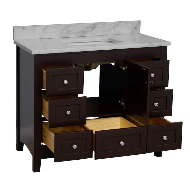 KitchenBathCollection Abbey 42" Bathroom Vanity with Carrara Marble Top