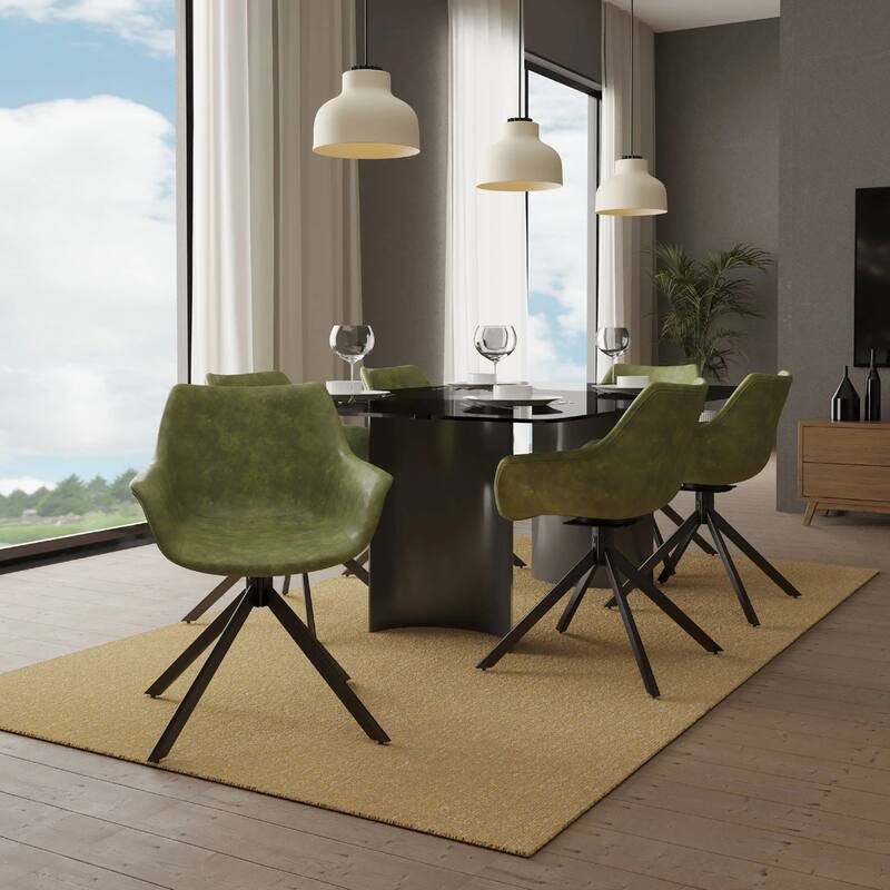 Markley Leather Swivel Dining Armchair with Black Iron Base - Accent Dining Chair for Kitchen and Dining Room Set of 4