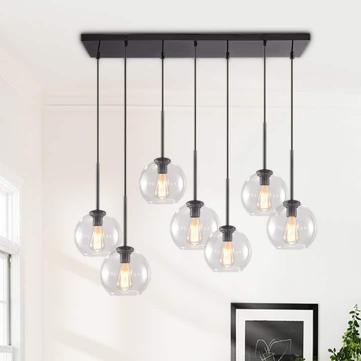 7Light Cluster Glass Globe Kitchen Island Pendant Midcentury On