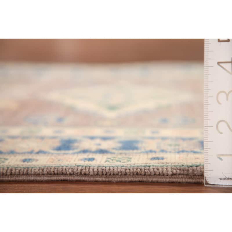 Geometric Kazak Oriental Accent Rug Handmade Brown Wool Carpet - 2'8" x 4'2"