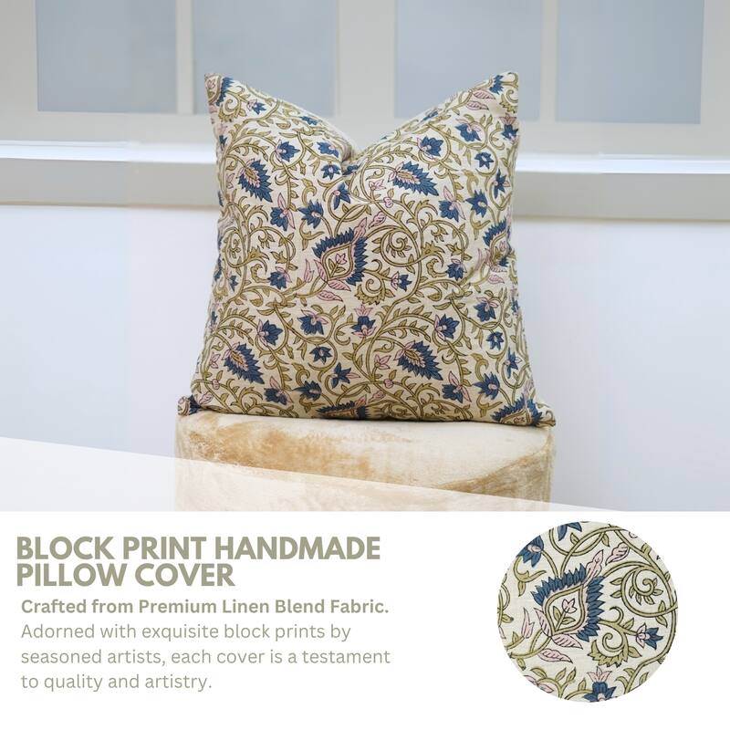 Fabdivine Floral Pillow Cover for Rustic Sofa 22x22 Inch Square Soft Linen Blend Gift Throw Home Décor Cushioncase, Hawamahal
