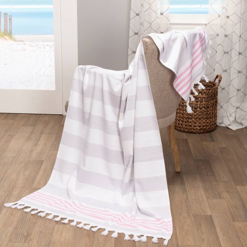Superior Bahari Stripe Fouta Beach Towel with Tassels - 35" x 68"