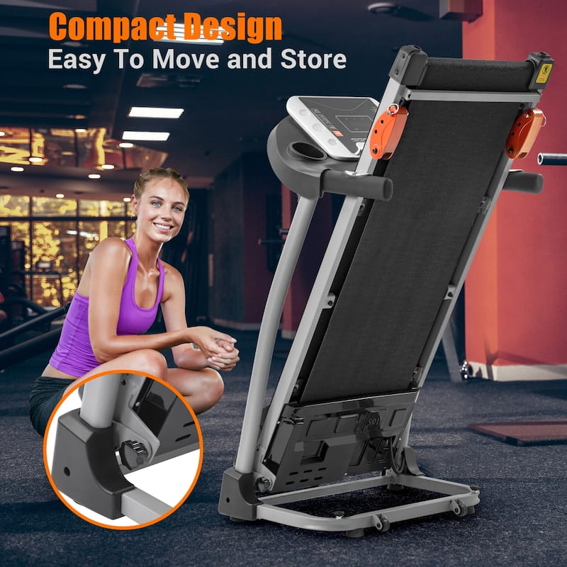 Fold Treadmill, 2.5HP Electric Running with Device Holder & Pulse Sensor, 3-Level Incline Adjustable Compact Foldable
