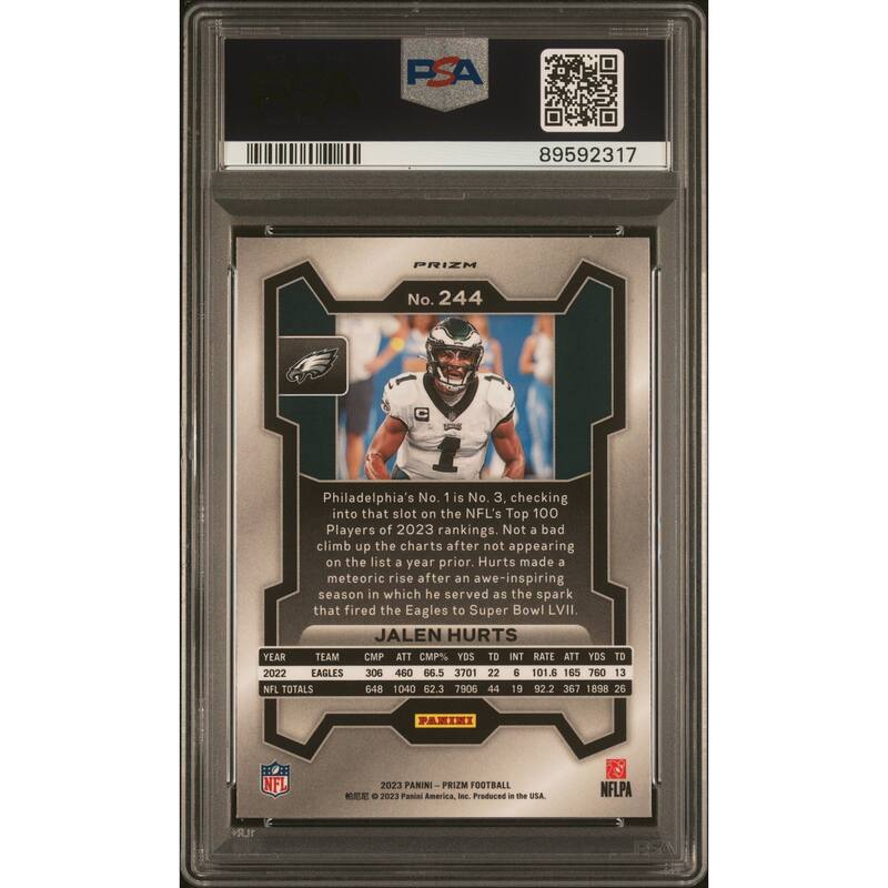 Jalen Hurts 2023 Panini Prizm Green Football Card #244 Graded PSA 10 - 8' x 11'
