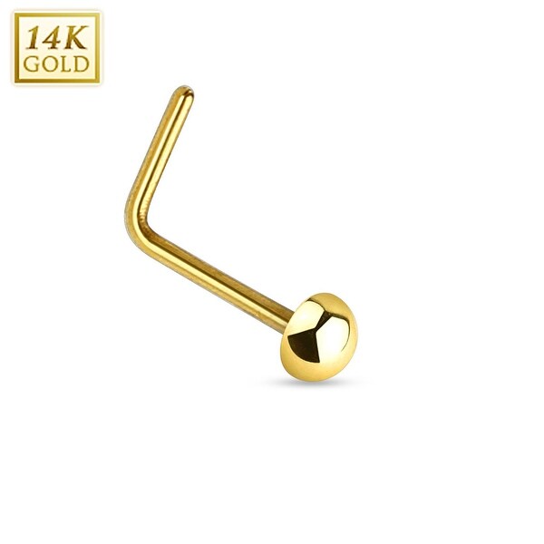 14Kt Gold Solid Dome End L Bend Nose Ring - 20GA - 1/4" Length (Sold Ind.)