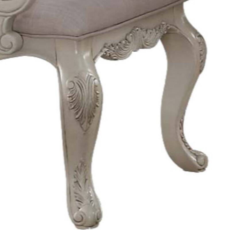 Fabric Upholstered Wooden Arm Chairs with Cabriole Legs, White and Gray, Set of Two