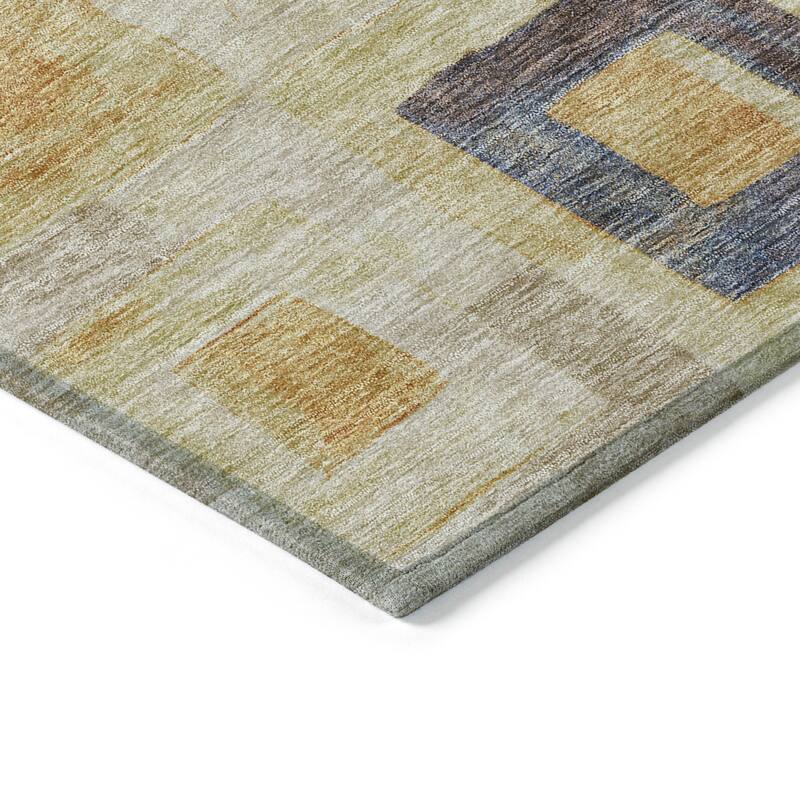 Machine Washable Indoor/ Outdoor Contemporary Blocks Chantille Rug
