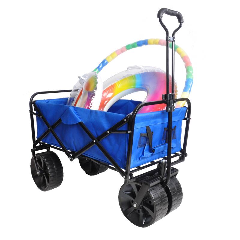 Folding Wagon Garden Shopping Beach Cart,High quality and durable (Blue)