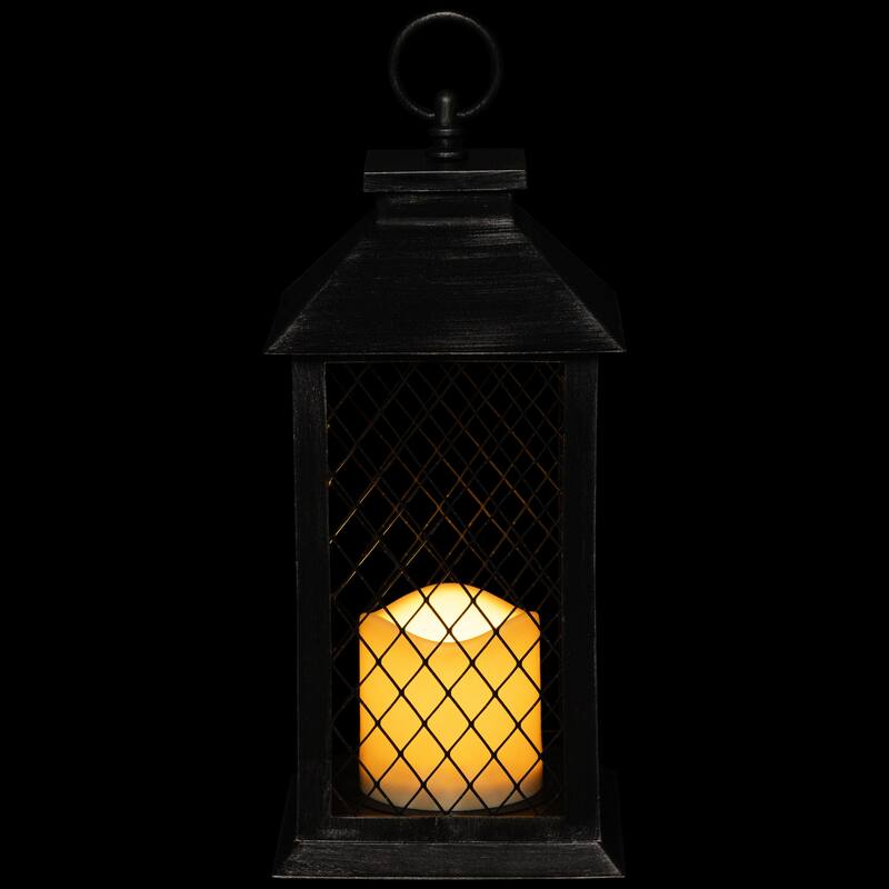 Flameless LED Brushed Mesh Candle Lantern - 11" - Black