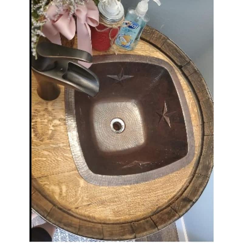 15" Square Copper Kitchen Bar Sink with TEXAS STARS by SimplyCopper - 15" x 15" x 7"