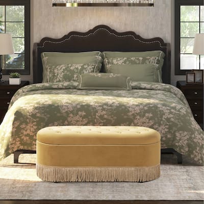 Melinda 48.5" Upholstered Tufted Oval Storage Bench with Bullion Fringe