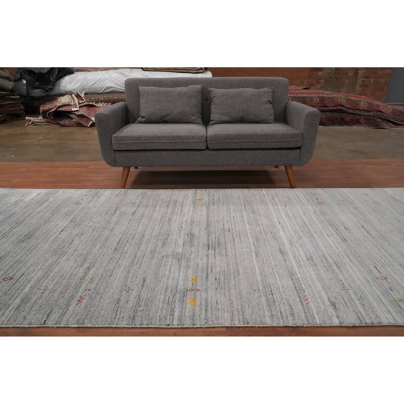 Hand Knotted Oriental Viscose Silk Carpet Tribal Animal Pictorial Greys & Charcoal Gabbeh Area Rug - 11' 10'' X 5' 1''