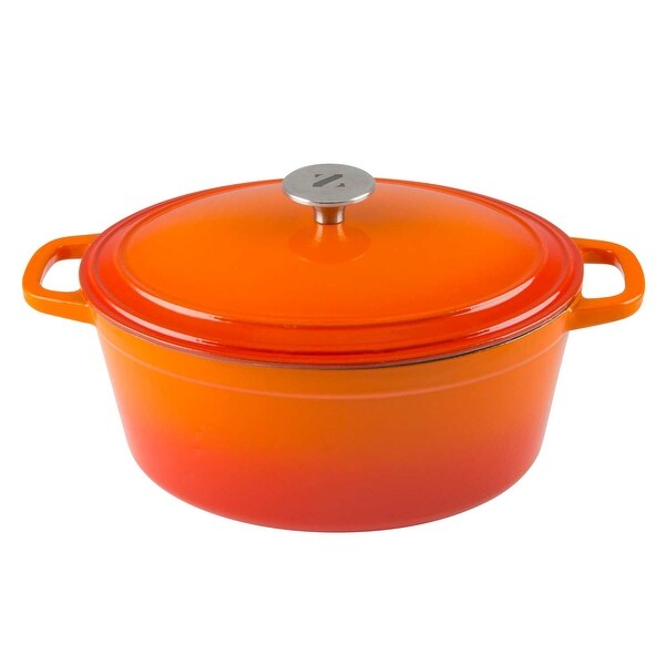 Zelancio 6 Quart Cast Iron Enamel Covered Oval Dutch Oven Cooking Dish with Skillet Lid in Teal