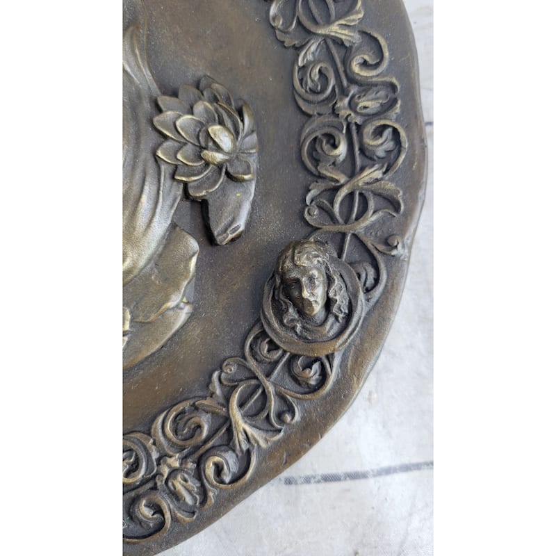 Art Nouveau Female Portrait Bronze Metal Hanging Wall Plate Signed Original Art