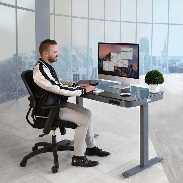 Airlift 47 In Tempered Glass Electric Standing Desk Top Dual 2 4a Usb Charging Port Height Adjustable To 47 In H Overstock 25560318