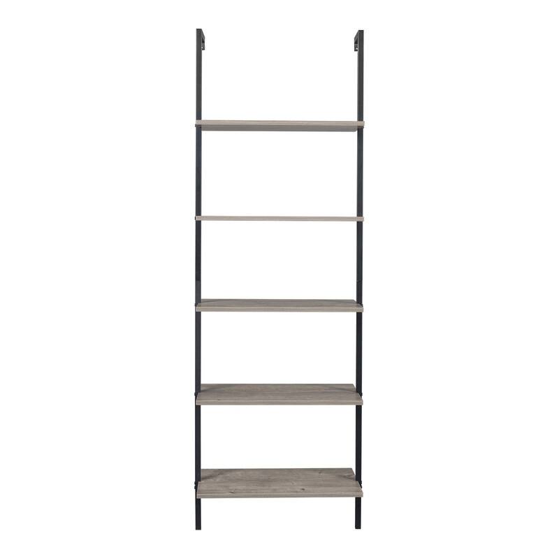 5-Tier Wood Ladder Bookcase with Metal Frame