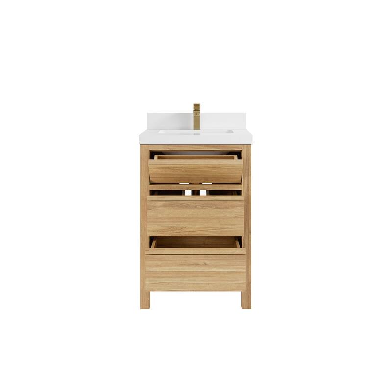 Willow Collections 24 x 22 Elizabeth Teak Single Bowl Sink Bathroom Vanity with Quartz or Marble Countertop