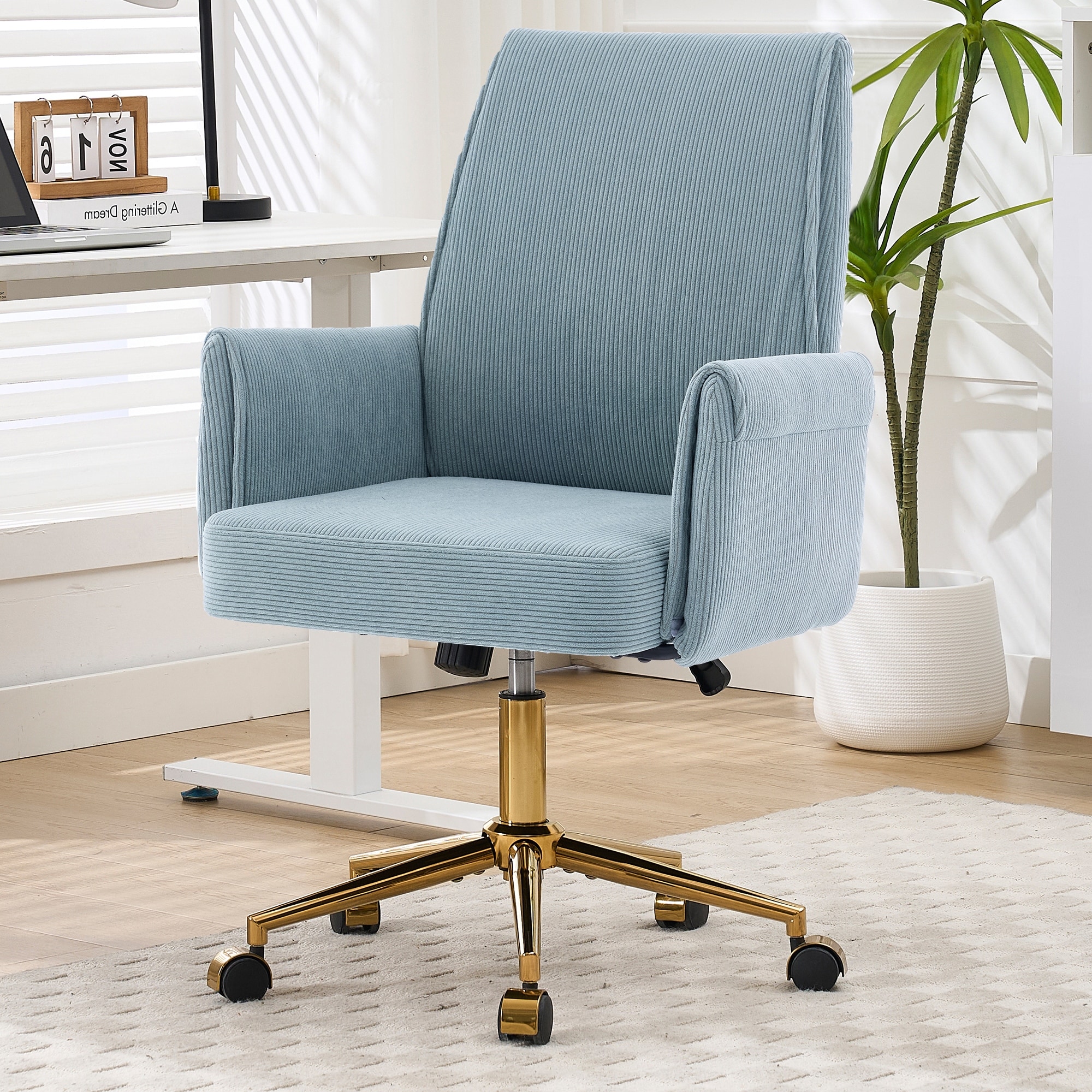 id-Back Ergonomic Office Chair with Striped Fabric, Liftable Design for Work or Relaxation.