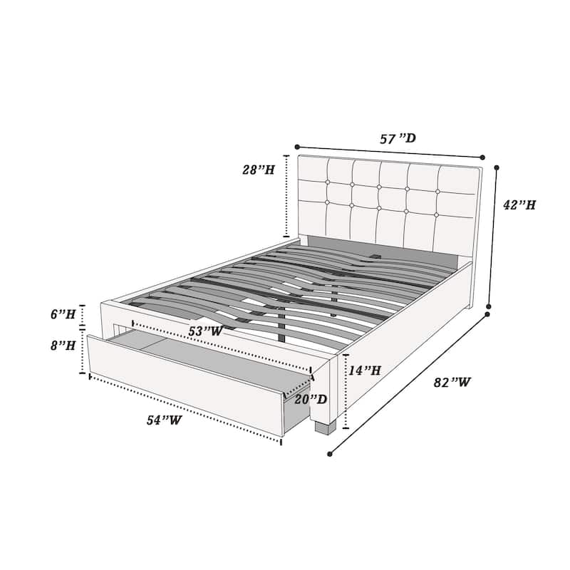 Full Size Upholstered Bed with Tufted Headboard and Under Bed Storage