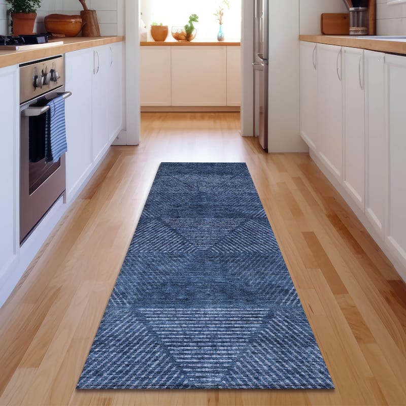 Premium Washable Super Soft Mid Century Modern Mayfield Rug - Navy - 2' 3" x 7' 6" - Runner