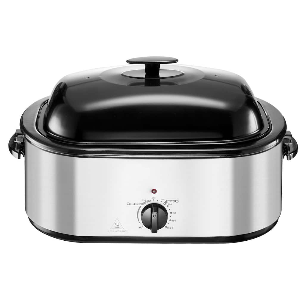 Black-Silver 24QT Electric Roaster Oven with Lid and Self-Basting Tray - 23.31 x 15.67 x 13.19 inch