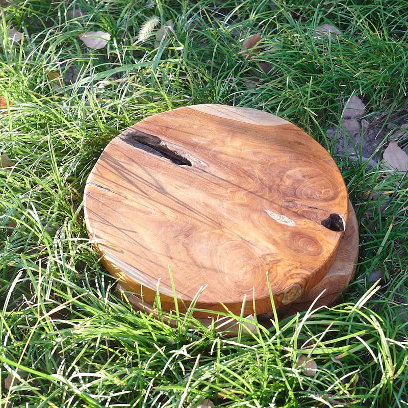 Greenage Round Teak Wood Slab Table Top - 15.74" x 15.74" x 2"