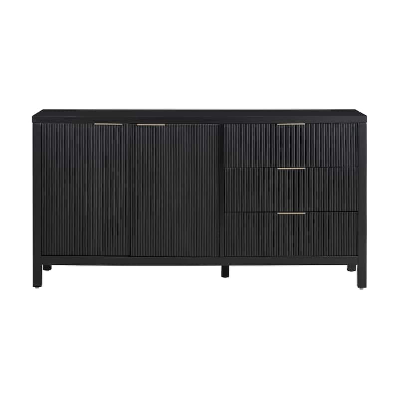 Roomfitters Minimalist Wave-Pattern Sideboard with Storage for Entryway, Hallway, Living Room