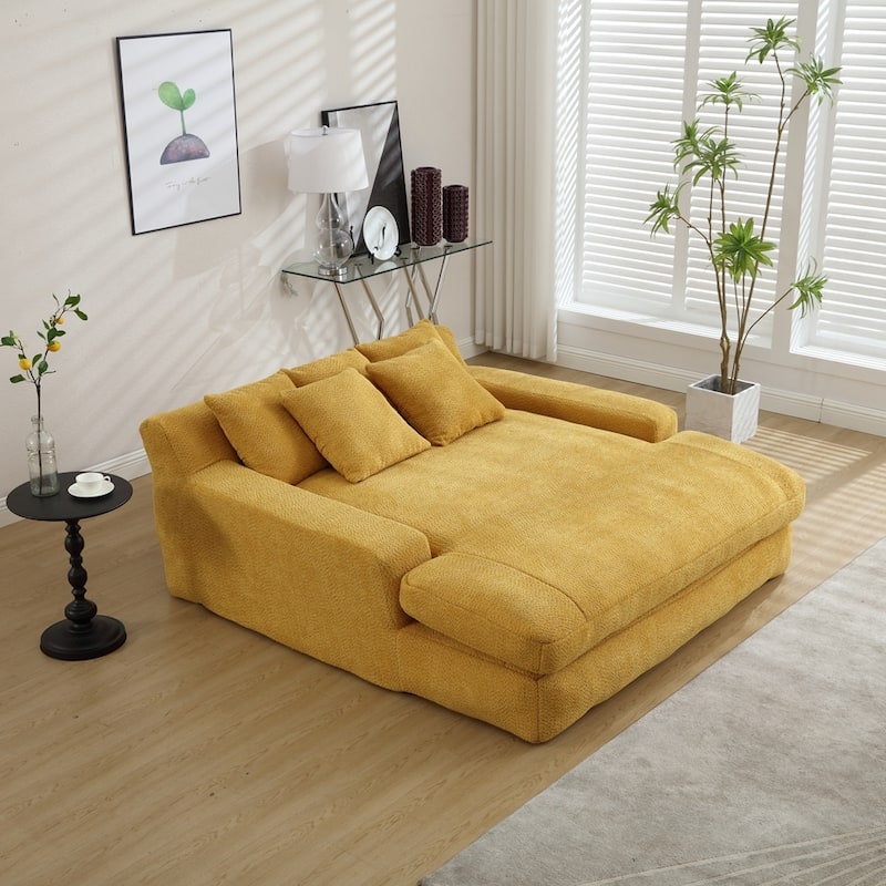 2-seater lazy sofa With 5 back pillows,Comfy Sofa- Deep Seat Couch for Living Room - Yellow