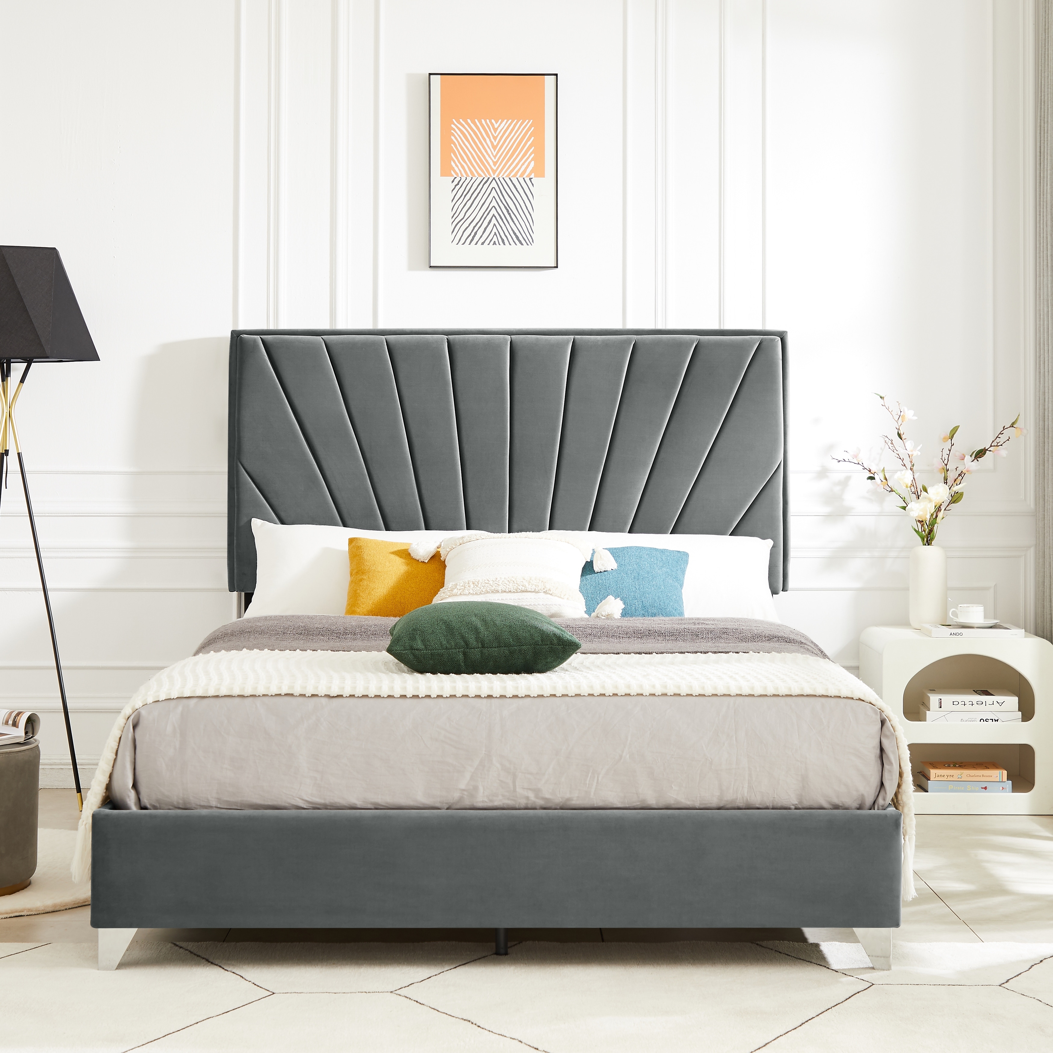 Velvet cushion outlet bed frame