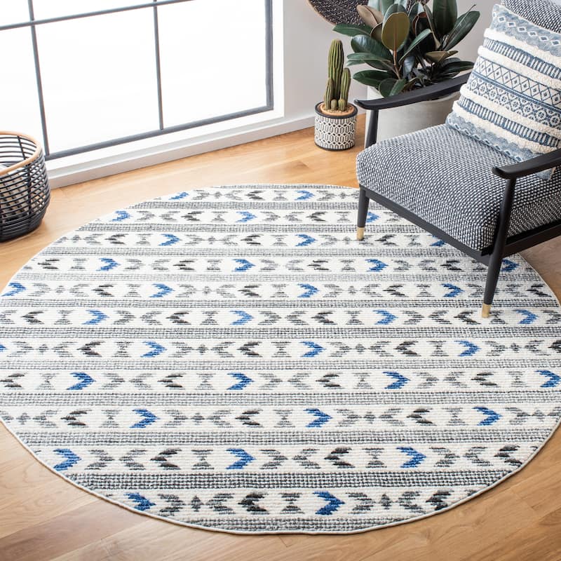 SAFAVIEH Sedona Liivia Boho Tribal Fringe Rug - 6' Round - Ivory/Charcoal
