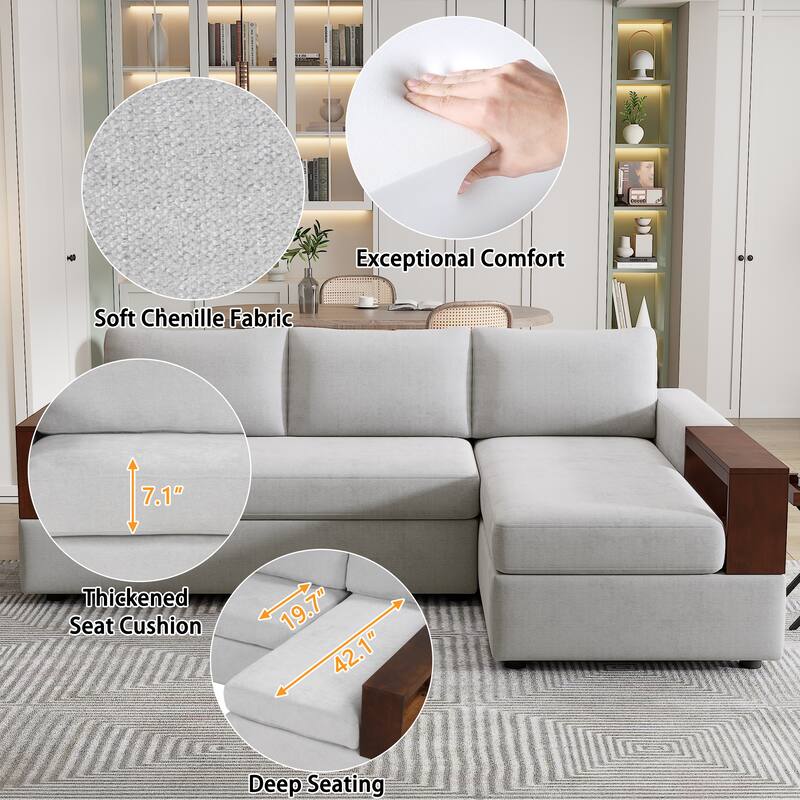 87.4" Upholstered Sectional Sofa with Reversible Armrests - Modern Living Room Couch