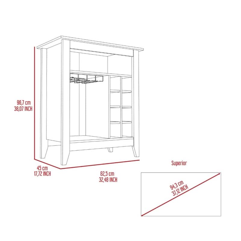 Wood Bar Cart with Wine Storage and Shelves and Cabinet - 17.7” D x 32.4” W x 38” H