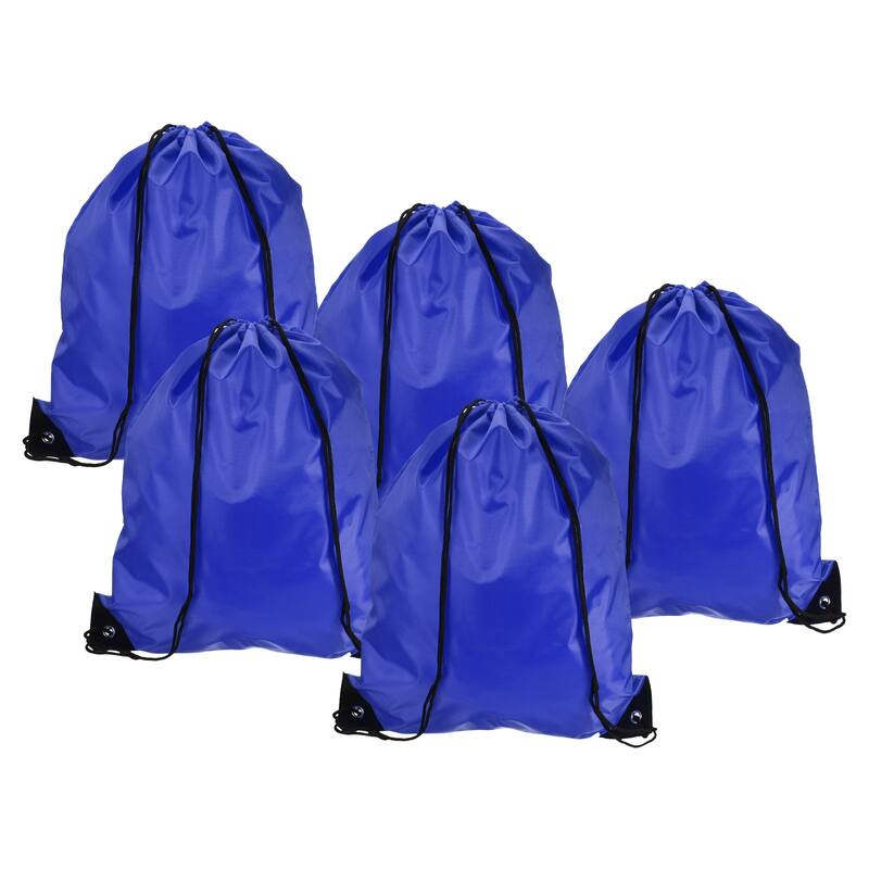 5Pcs 42x34cm Nylon Drawstring Backpack Cinch Storage Sack Sports Bags - Navy Blue