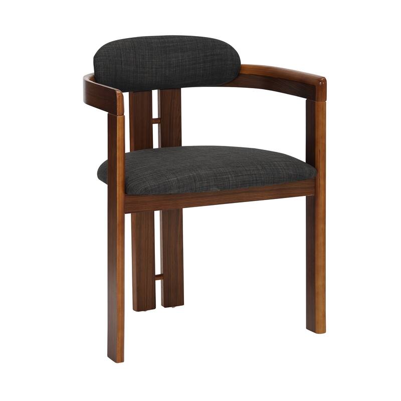 Jazmin Mid-Century Modern Upholstered Barrel Dining Chairs - Set of 2 - Walnut