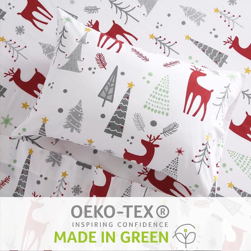 Christmas Soft Forest Deer Bed Sheets Set with 16 Inches Deep Pocket