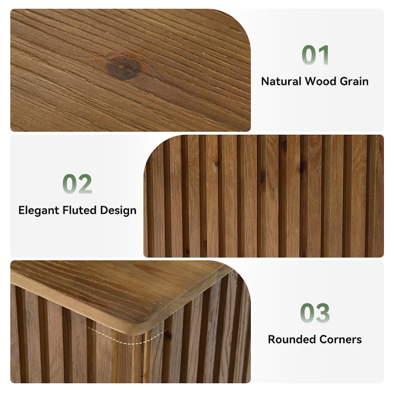 Solid Wood Fluted Side End Table with Storage and Removable Lid