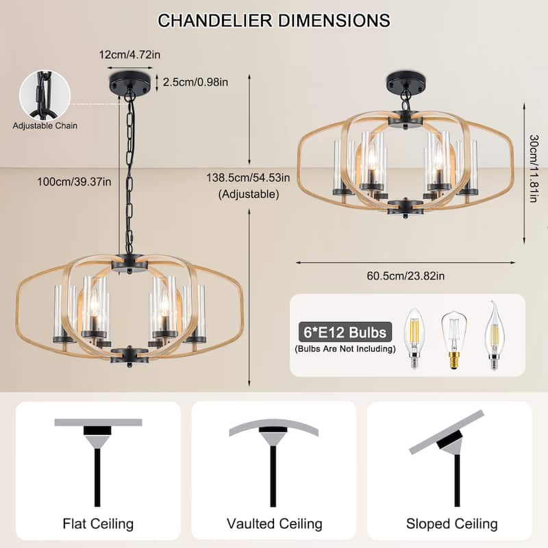 Starsky 6-Light 23in. Modern Farmhouse Unique Ceiling Lights Geometric Lantern Chandelier