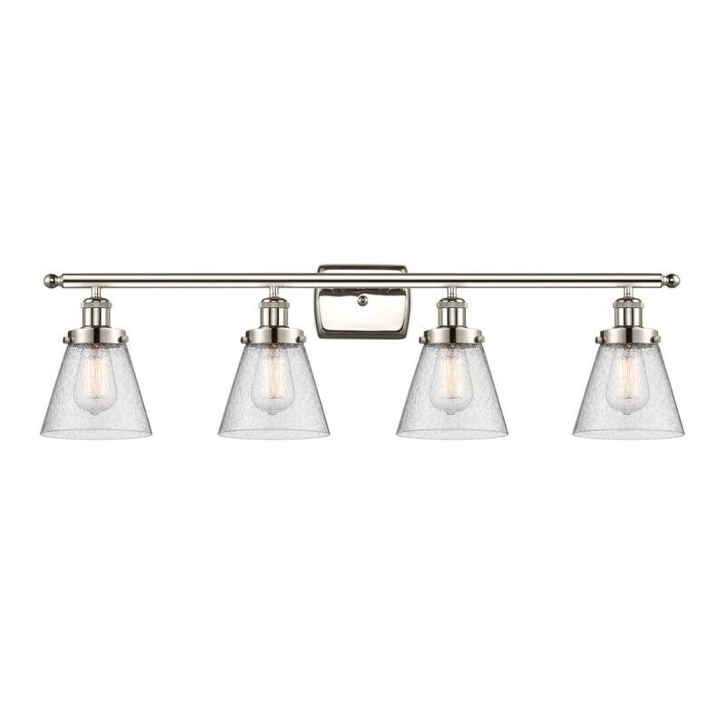 Innovations Lighting 916-4W-11-36 Cone Vanity Cone 4 Light 36" Wide - Polished Nickel / Seedy