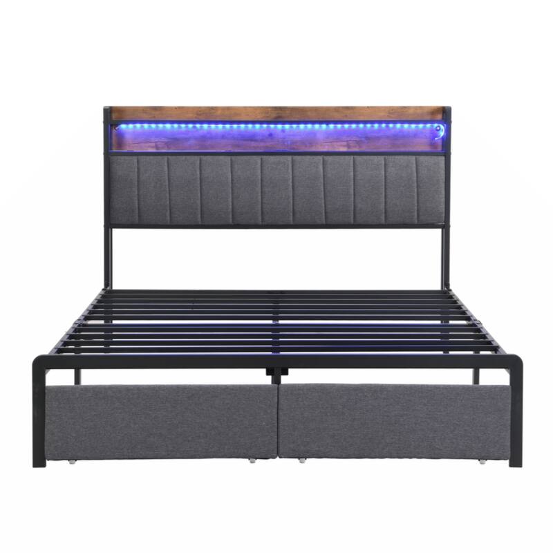 Full Bed Frames with Storage Headboard and Drawers