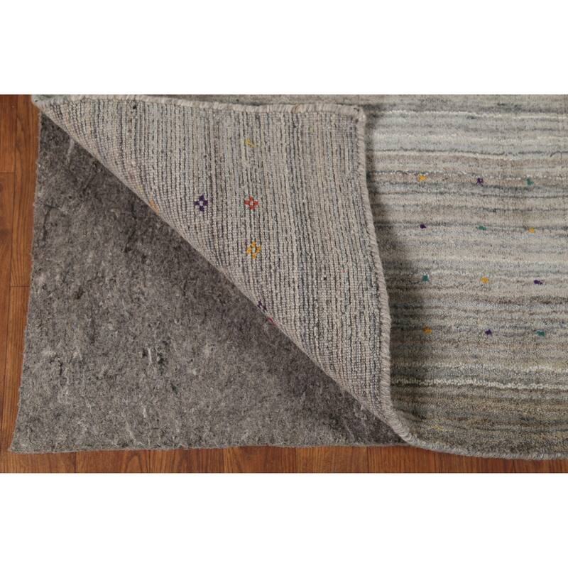 All-Over Striped Gabbeh Indian Square Rug Hand-Knotted Wool Carpet - 7'10"x 7'11"