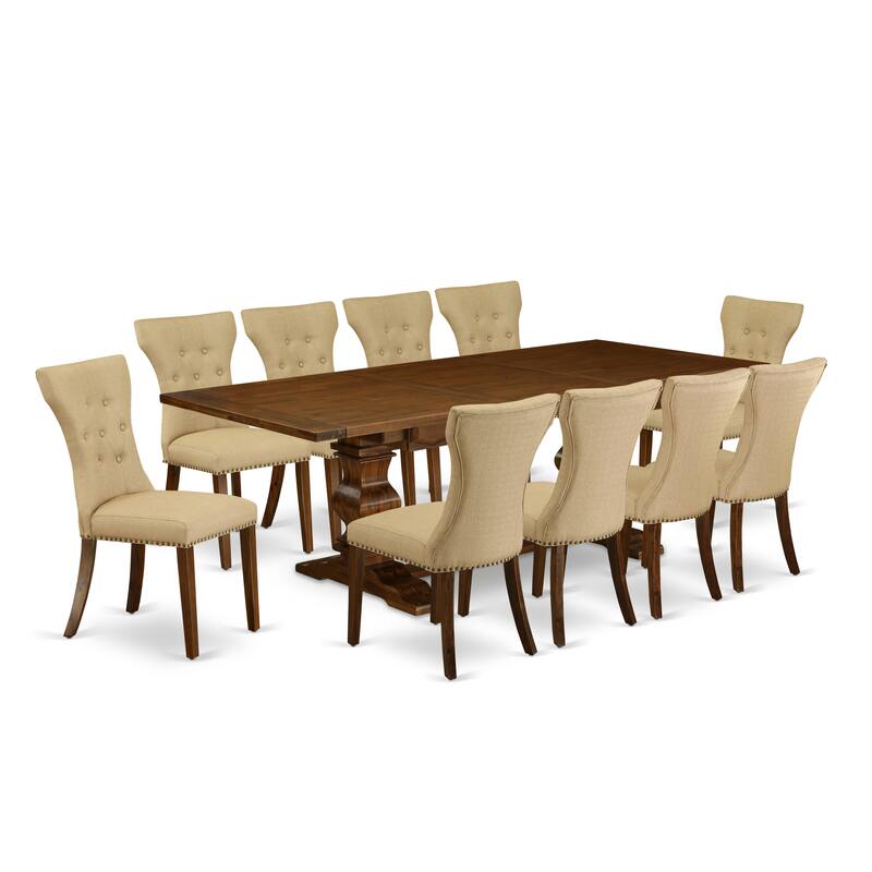 East West Furniture 11 Piece Dining Table Set- a Dining Table and 10 Linen Fabric Chairs(Finish Options)