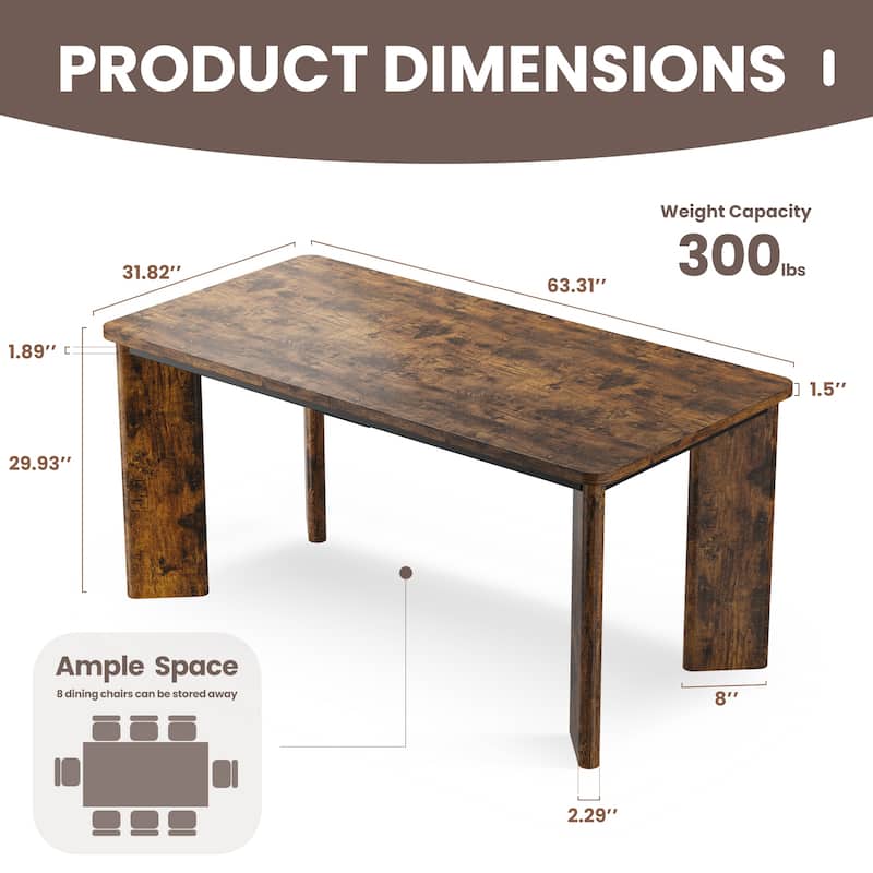 Rectangular Dining Table for 4-8 People, Wood Kitchen Table with Angled Legs and Rounded Corners for Dining Room & Living Room