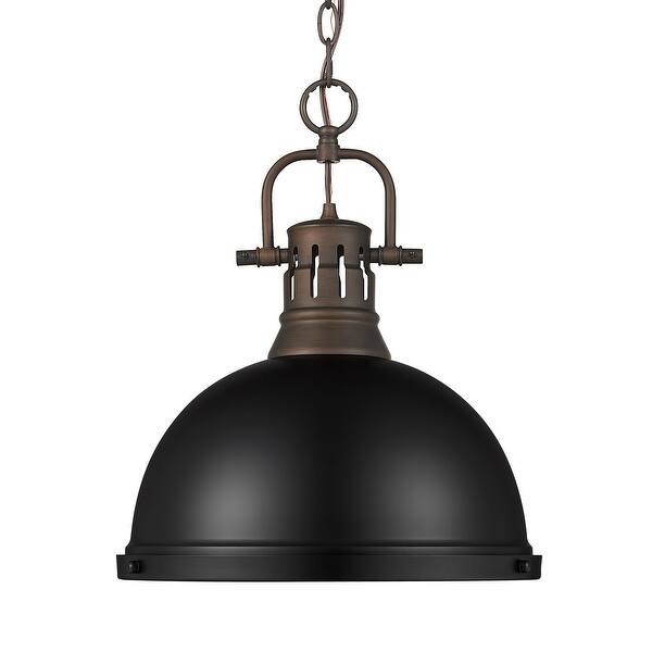 slide 1 of 1, Yep by Golden Lighting Duncan 1-light 14in Chain Hung Pendant in Rubbed Bronze and Matte Black shade