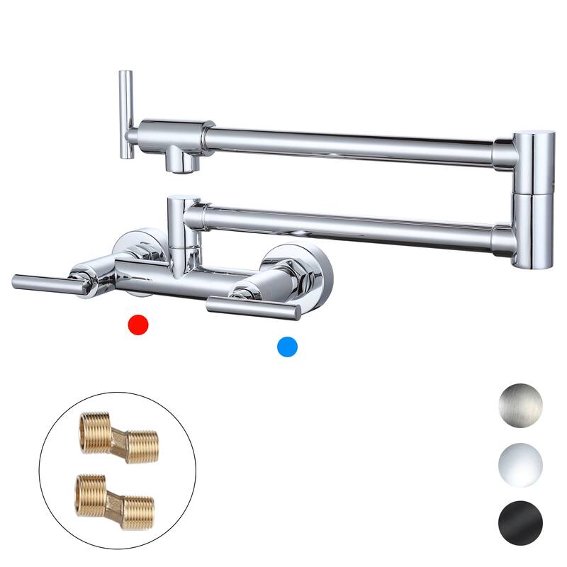 WOWOW Wall Mounted Pot Filler Faucet with Hot Cold Water Control - Chrome/Clear