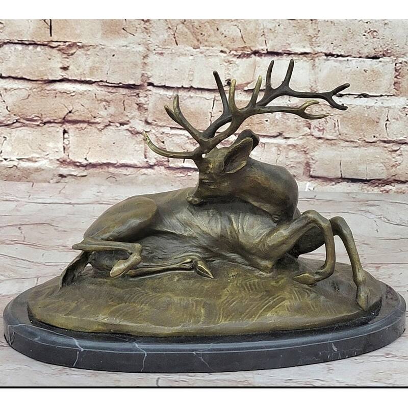 Trophy Bronze Antelope Buck Sculpture Statue Marble Base Figure Figurine Hotcast