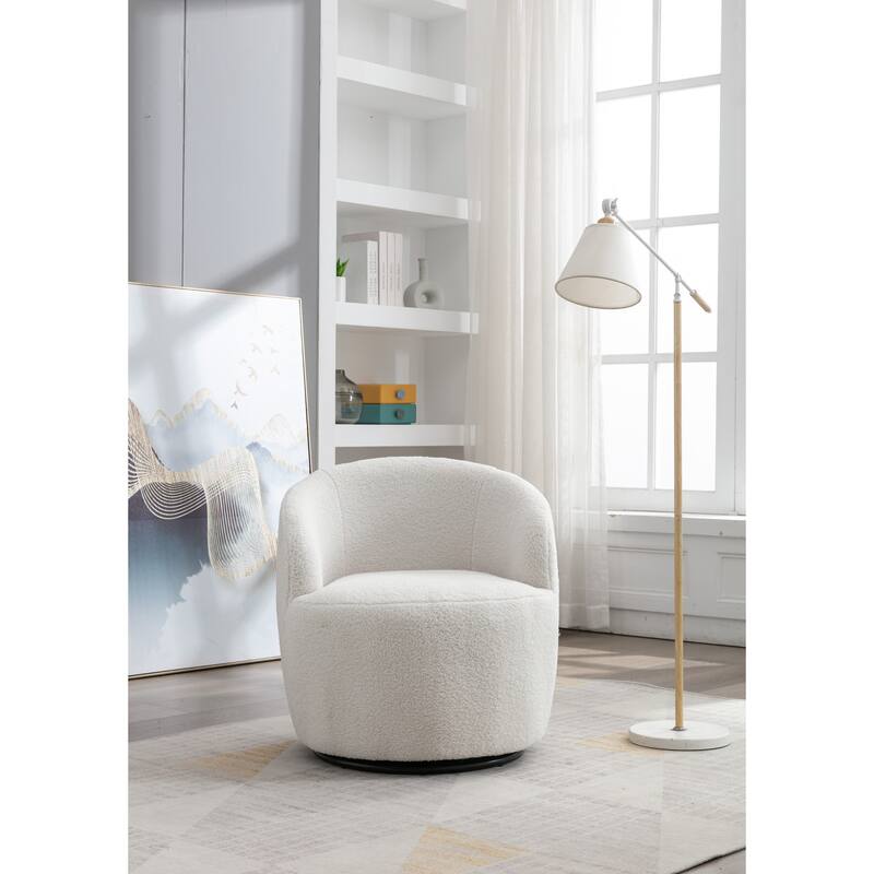 Teddy Fabric Swivel Barrel Chair with 360° Rotation & Metal Base