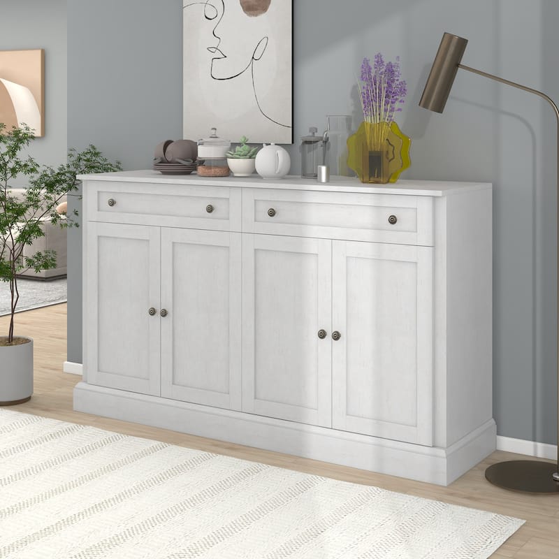 Kitchen Sideboard Storage Buffet Cabinet with 2 Drawers and 4 Doors - Antique White