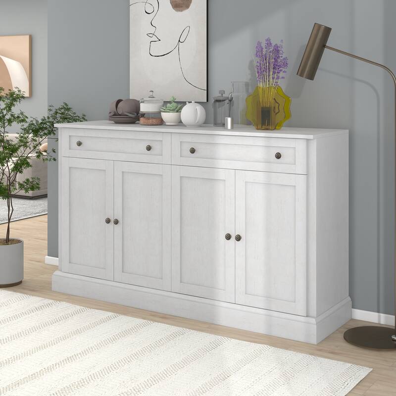 Modern Sideboard Buffet Cabinet with Ample Storage, 2 Drawers, 4 Doors, and Adjustable Shelves for Dining Room or Living Room - Antique White